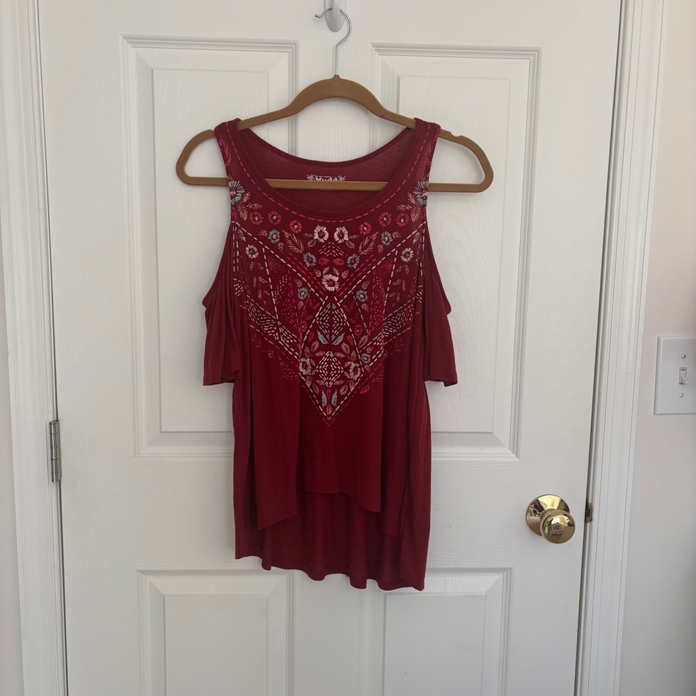 Women's Red Open Shoulder Top
